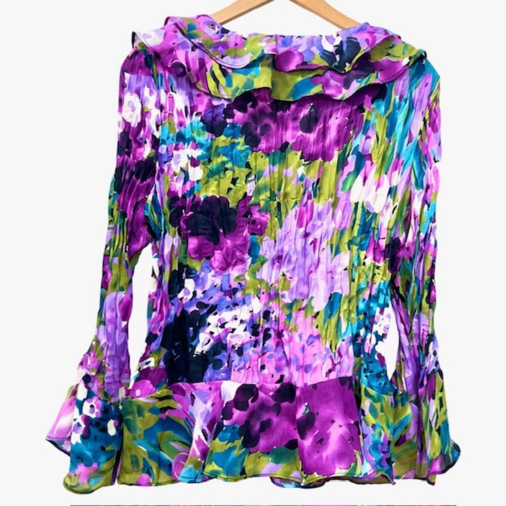 Allison Taylor & Laura Max Blouse L+XL Pleated Ruffle V-Neck Bell Sleeve(#53 - Picture 7 of 14